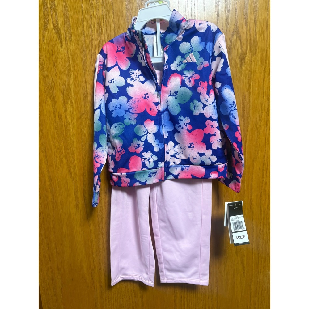 Adidas Girls 4T Tracksuit Floral Print Jacket & Pants Set Activewear Outfit‎